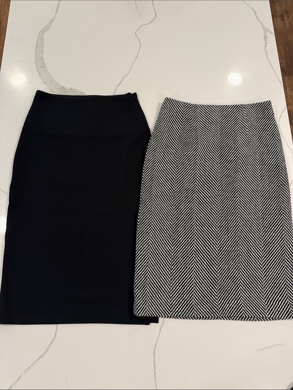 Halogen Black Pencil Skirt & Black-White Herringbone Pencil